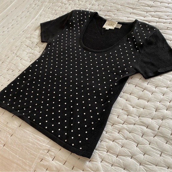 CACHE Black Rhinestone Front Tee Size S - Picture 7 of 7